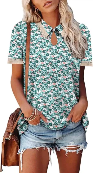 onlypuff Women's Polo Shirts Lapel Collar Short Sleeve Golf Blouse Summer Dressy Casual Tunic Tops