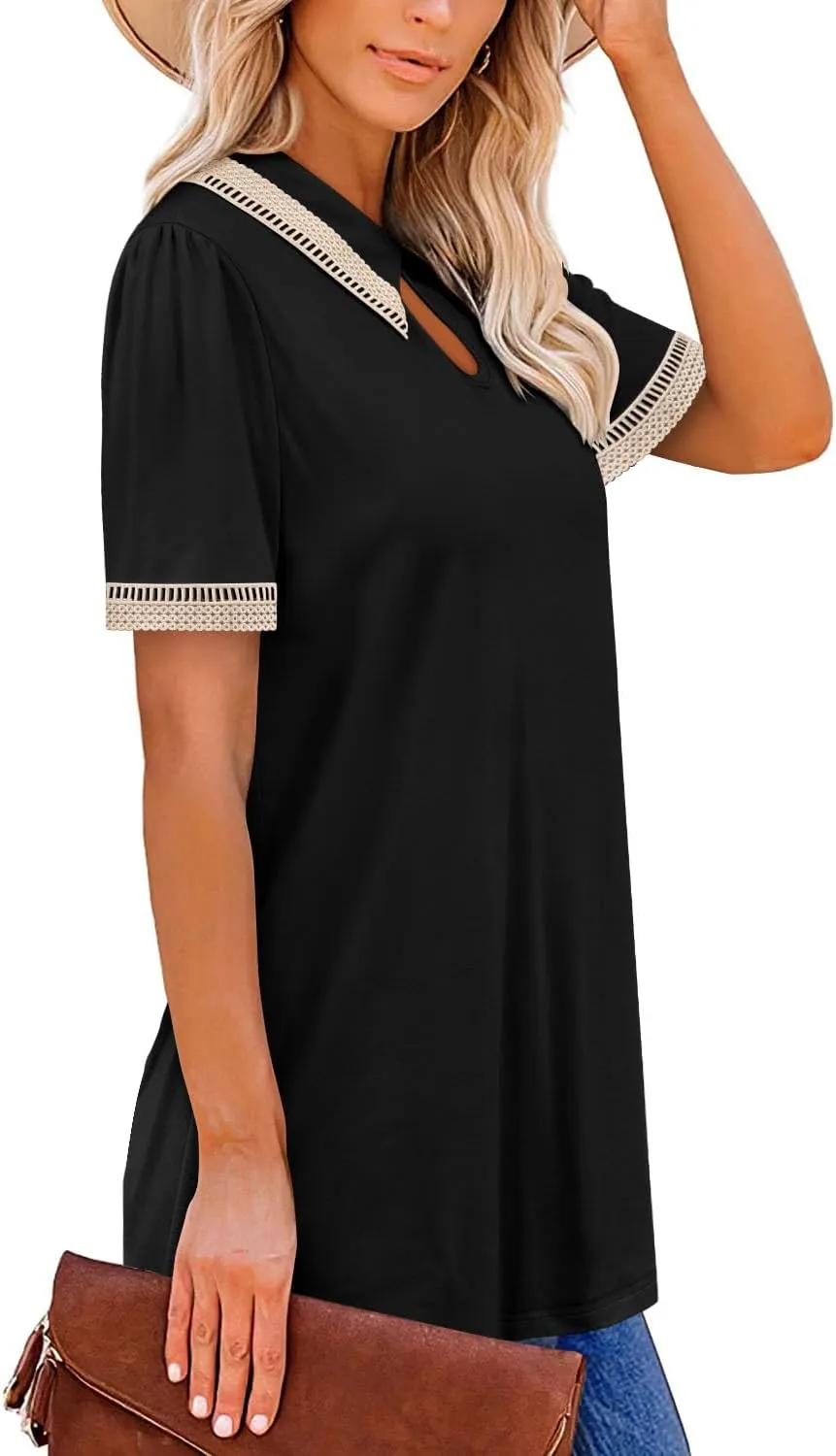 onlypuff Women's Polo Shirts Lapel Collar Short Sleeve Golf Blouse Summer Dressy Casual Tunic Tops
