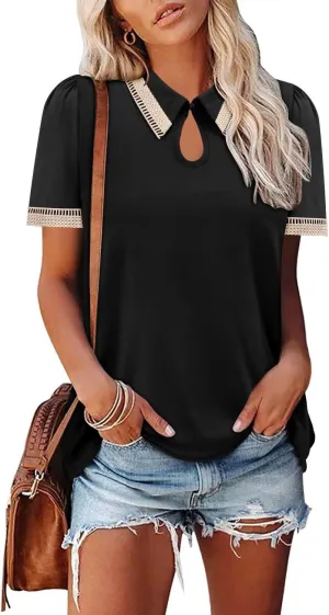onlypuff Women's Polo Shirts Lapel Collar Short Sleeve Golf Blouse Summer Dressy Casual Tunic Tops