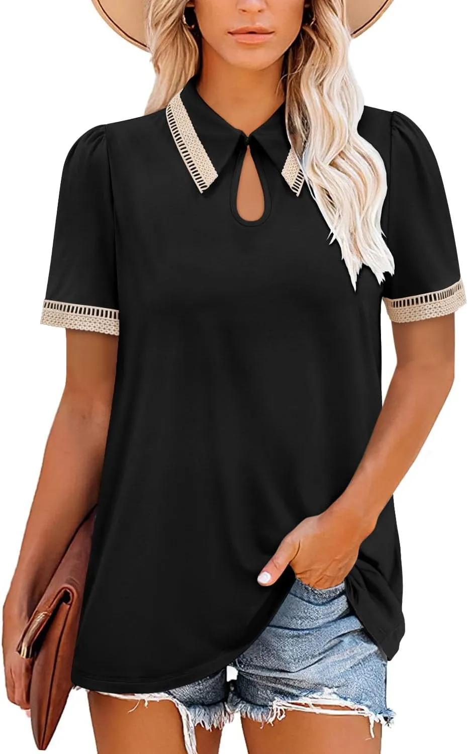 onlypuff Women's Polo Shirts Lapel Collar Short Sleeve Golf Blouse Summer Dressy Casual Tunic Tops