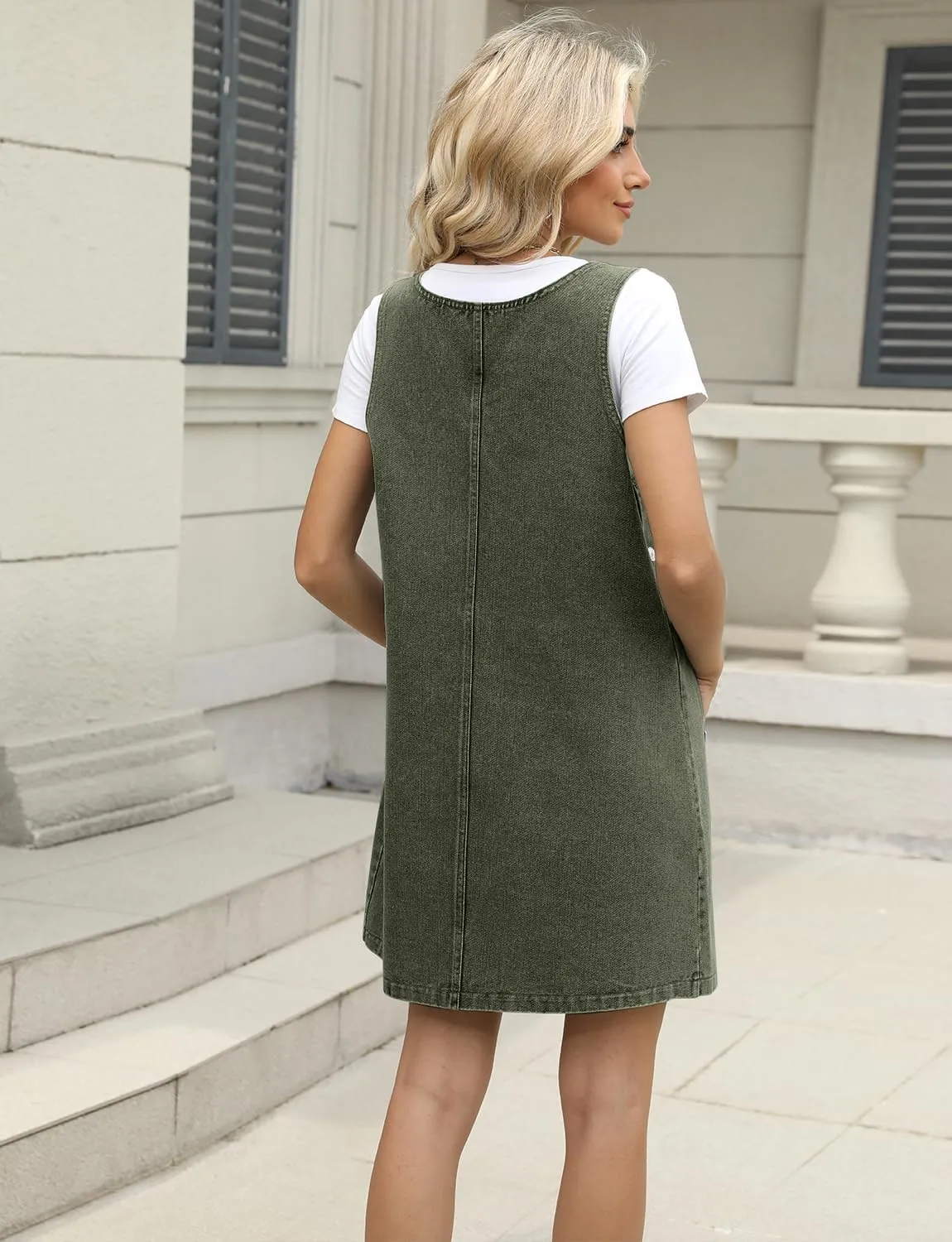Overall Dress for Women Denim Dress Denim Overall Round Neck Skirtall Jean Dress Denim Jumper Dress Pinafore