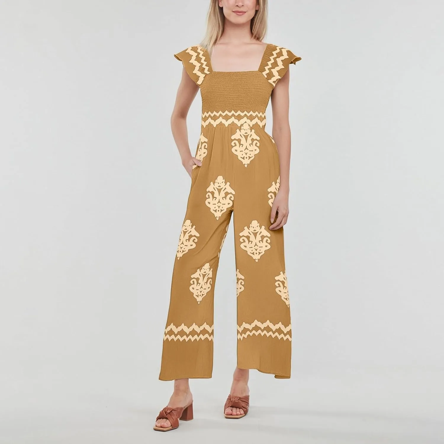 Overalls for Women Loose Floral Summer Romper Wide Leg One Piece Jumpsuits Boho Beach Vacation Outfits with Pockets