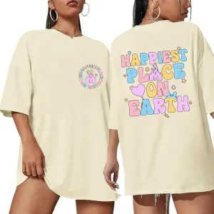 Oversized Magical Shirts for Women Happiest Place On Earth Tshirts Cute Graphic Tees Summer Family Casual Tops