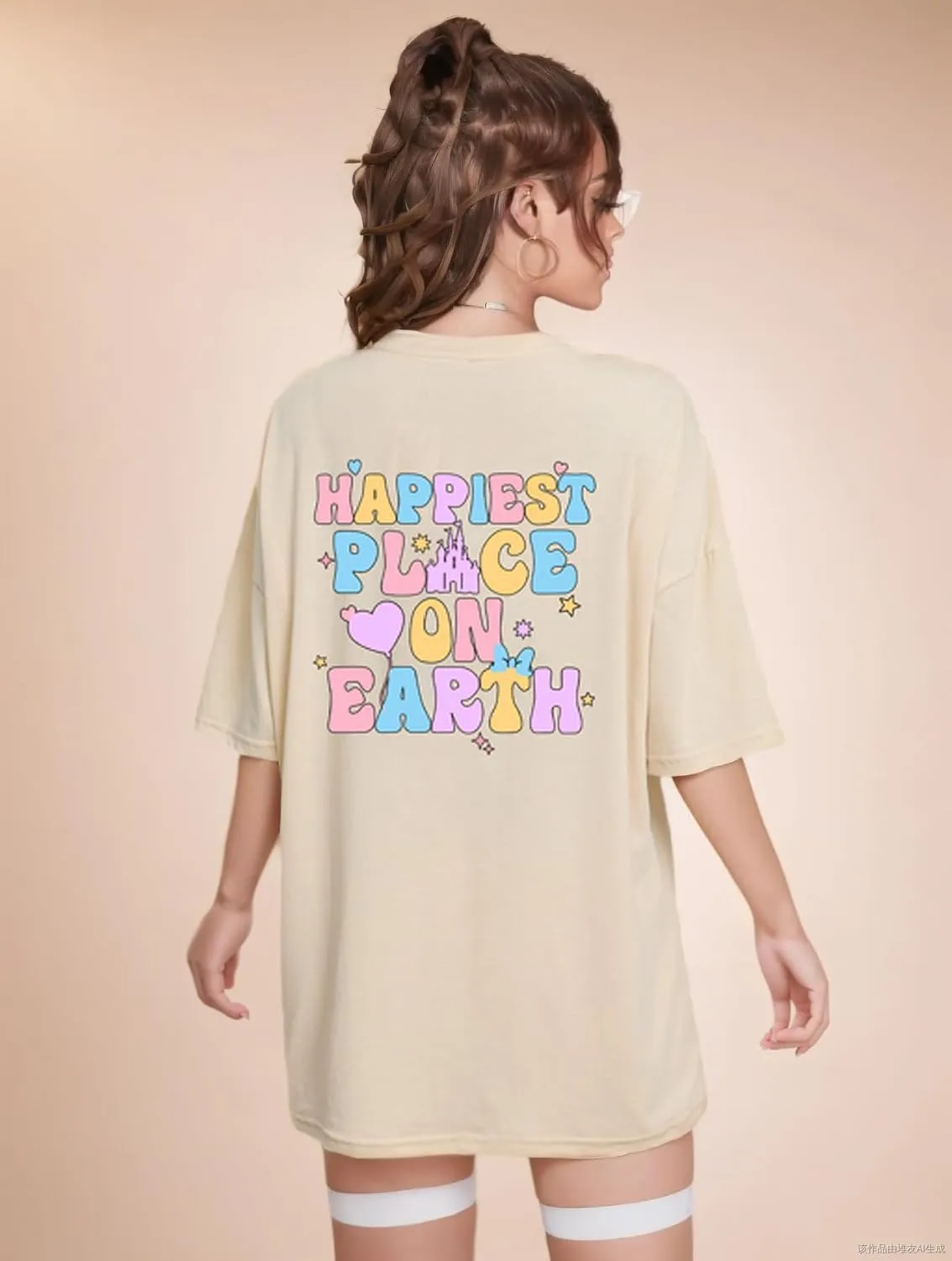 Oversized Magical Shirts for Women Happiest Place On Earth Tshirts Cute Graphic Tees Summer Family Casual Tops