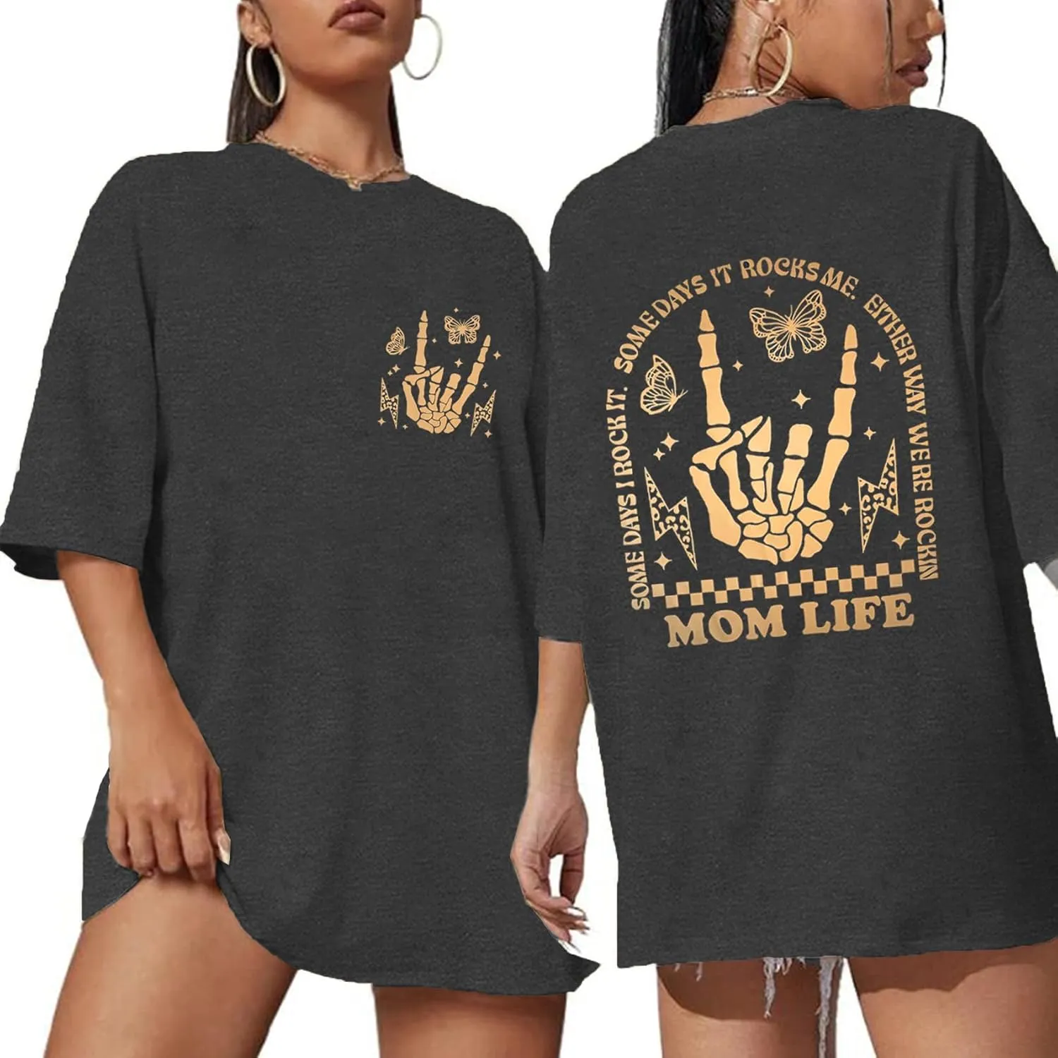Oversized Mama Shirts for Women Funny Mom Life Graphic Tee Tops Casual Short Sleeve Cool Mommy Rock T-Shirt