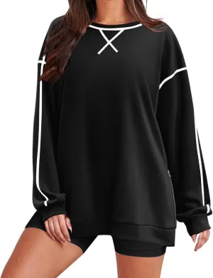Oversized Sweatshirt for Women Crewneck Side Zipper Tunic Tops Long Sleeve Hoodie Fall Winter Pullover Sweaters