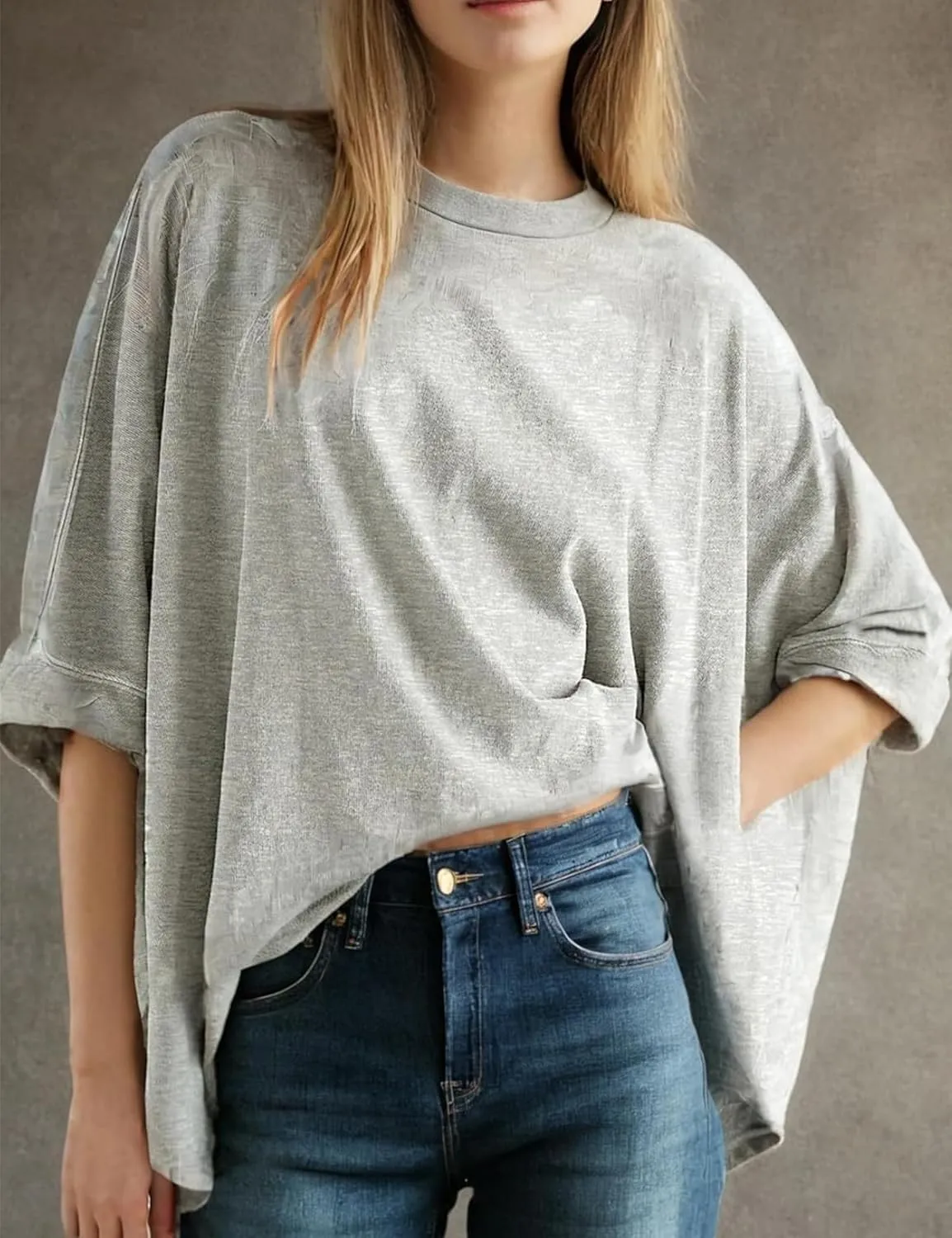 Oversized Tshirts for Women Short Batwing Sleeve Crewneck Summer Tee Tops