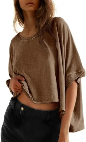 Oversized Tshirts for Women Short Batwing Sleeve Crewneck Summer Tee Tops