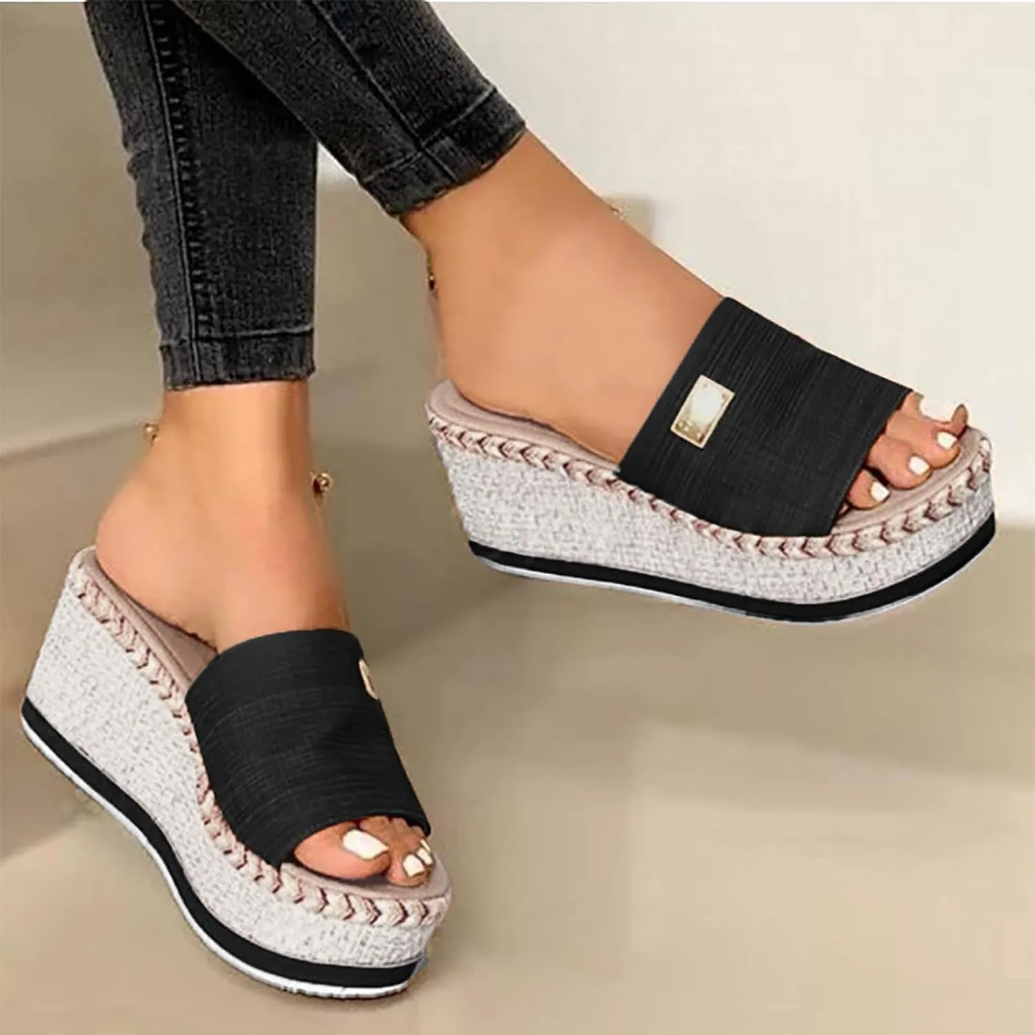 Platform Sandals for Women 2025 Casual Sandals Slip on Wedge Summer Comfortable Platform Espadrilles Open Toe Shoes