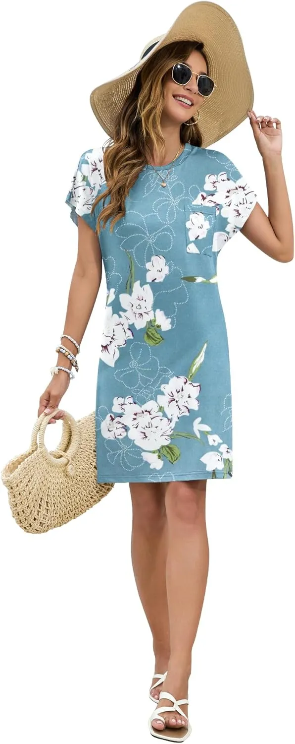 PLOKNRD Women's Casual Dress Summer Short Sleeve Crewneck Tshirt Shift Dress Outfits 2025