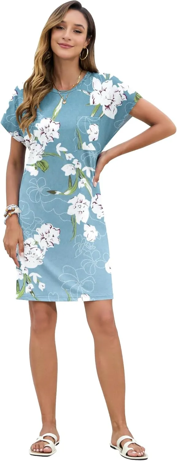 PLOKNRD Women's Casual Dress Summer Short Sleeve Crewneck Tshirt Shift Dress Outfits 2025