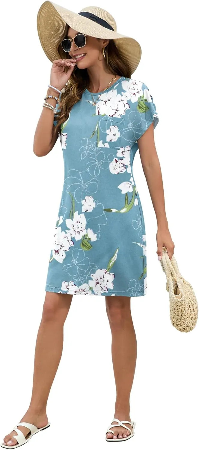 PLOKNRD Women's Casual Dress Summer Short Sleeve Crewneck Tshirt Shift Dress Outfits 2025