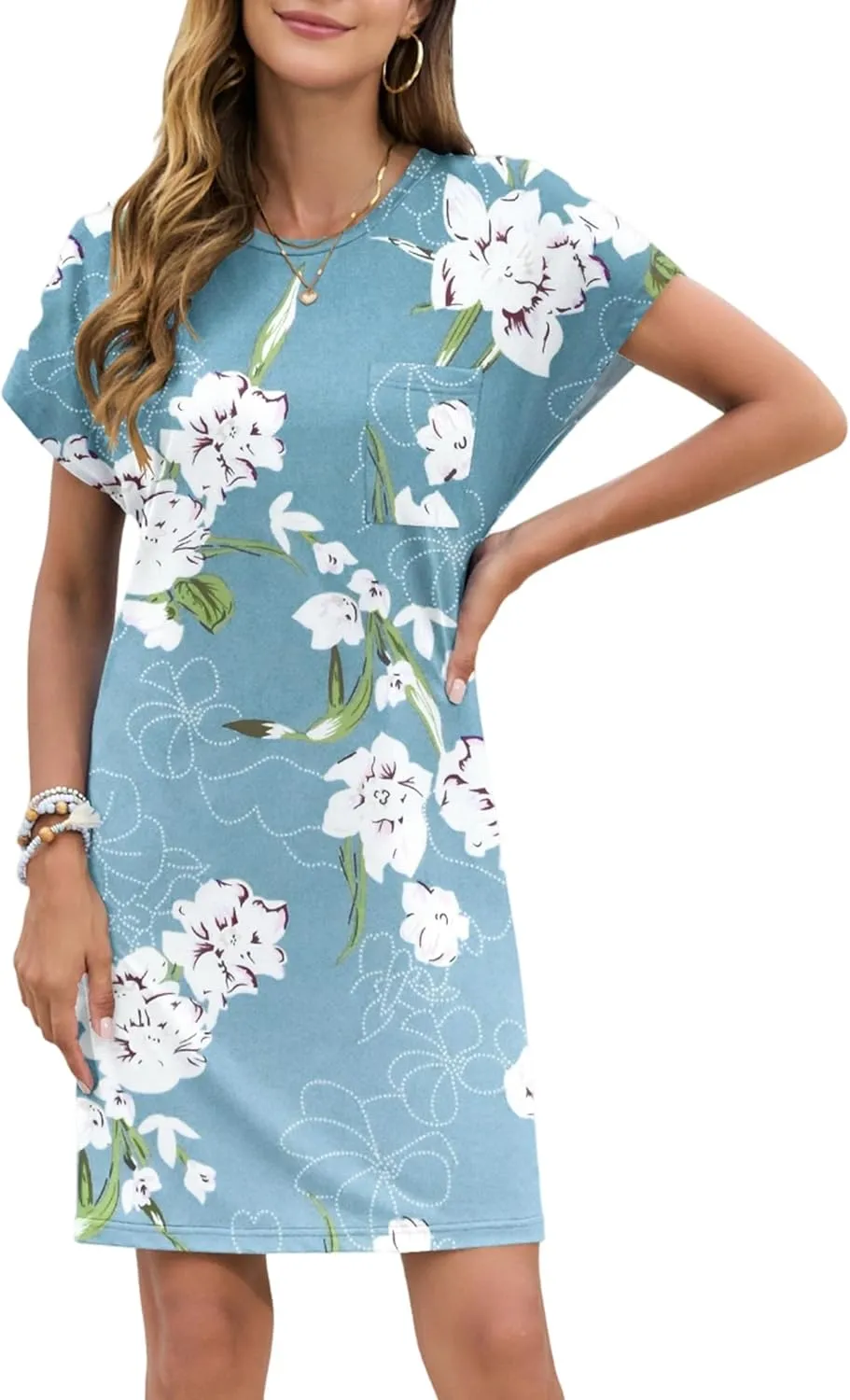 PLOKNRD Women's Casual Dress Summer Short Sleeve Crewneck Tshirt Shift Dress Outfits 2025