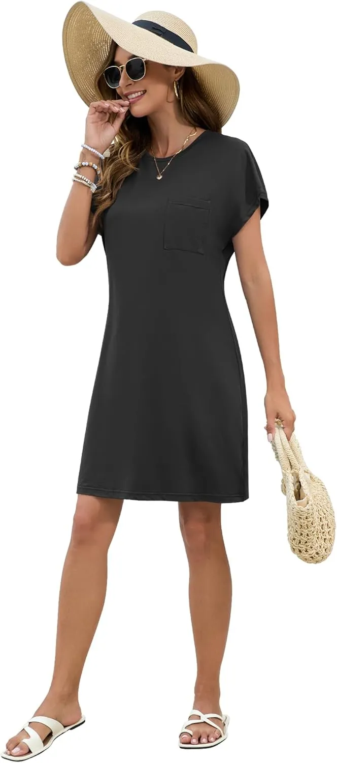 PLOKNRD Women's Casual Dress Summer Short Sleeve Crewneck Tshirt Shift Dress Outfits 2025