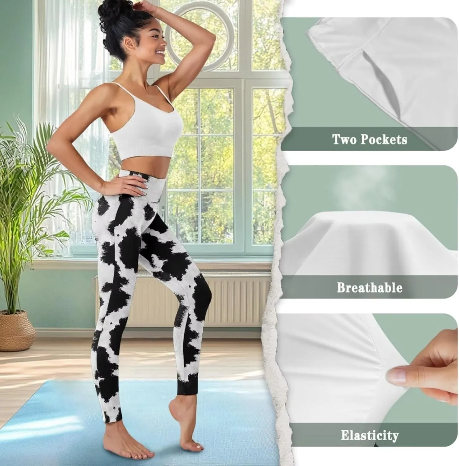 POLERO Womens Leggings Cute Yoga Pants with Pockets Tummy Control Casual High Waist Leggings XS-3XL