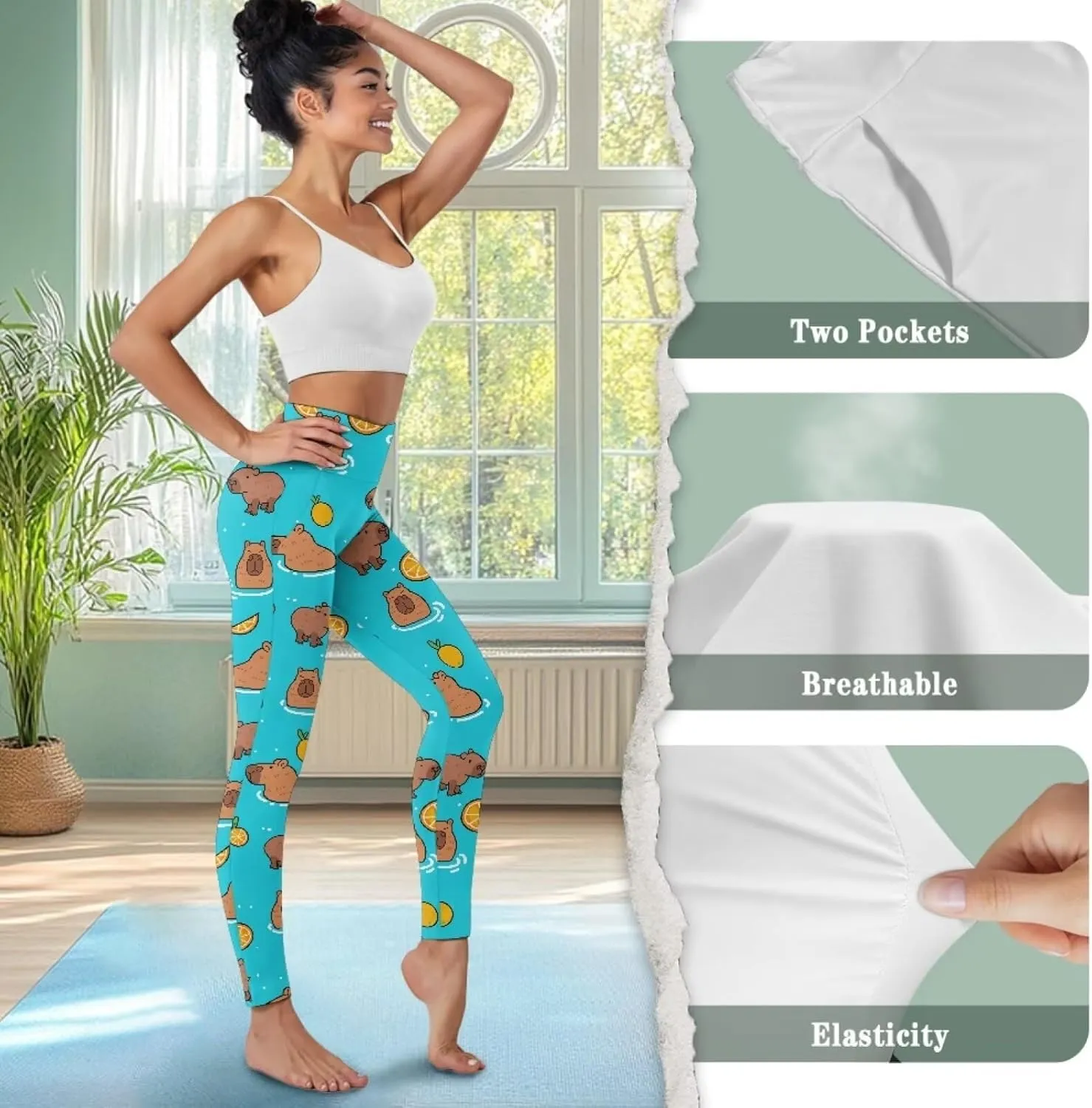 POLERO Womens Leggings Cute Yoga Pants with Pockets Tummy Control Casual High Waist Leggings XS-3XL