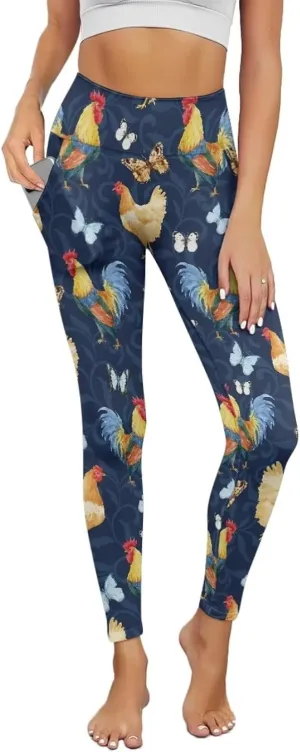 POLERO Womens Leggings Cute Yoga Pants with Pockets Tummy Control Casual High Waist Leggings XS-3XL