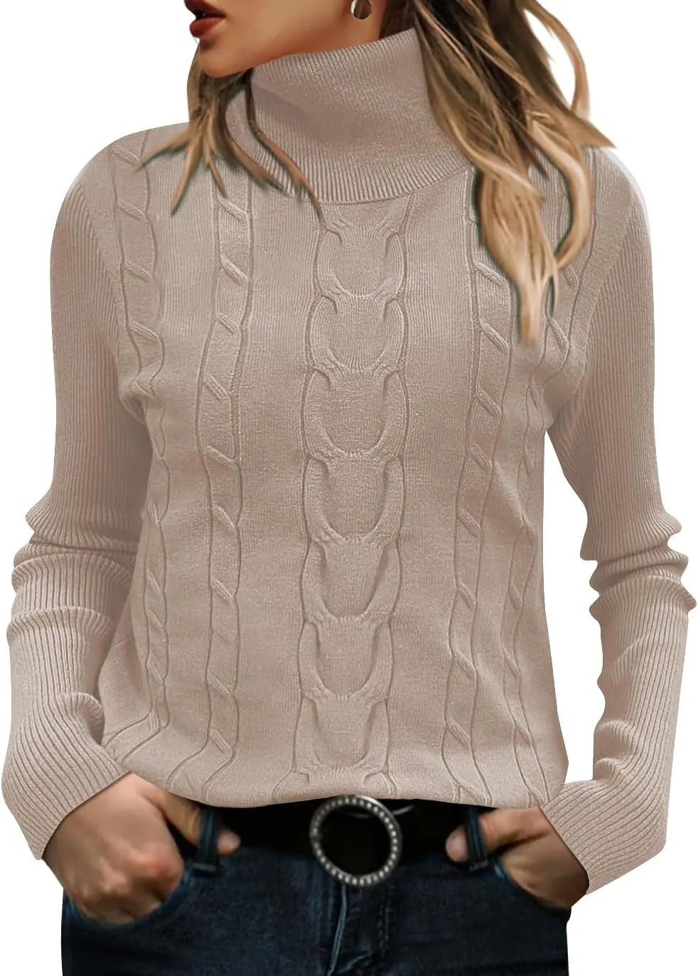 QACOHU Womens Turtleneck Long Sleeve Casual Cozy Baggy Knit Pullover Tunic Sweater 2024 Fall Outfits