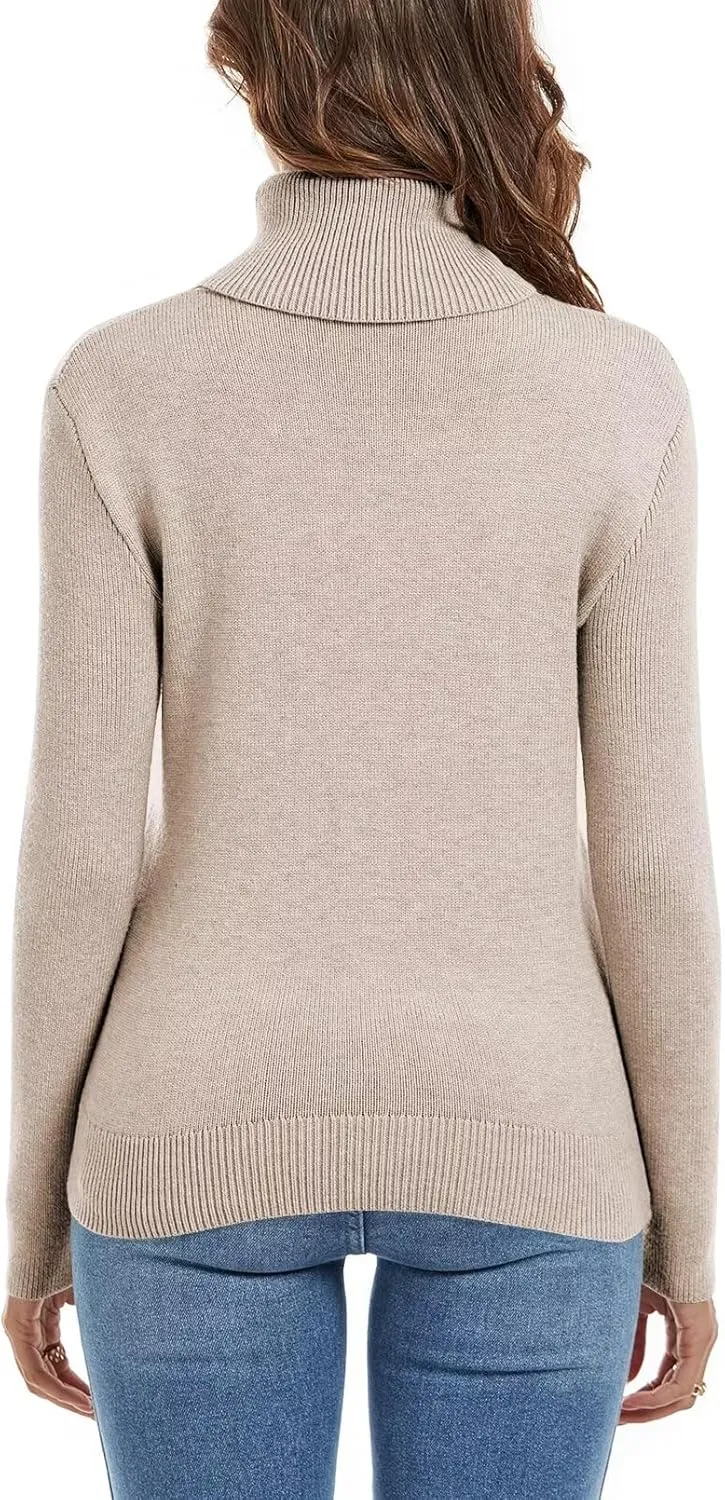 QACOHU Womens Turtleneck Long Sleeve Casual Cozy Baggy Knit Pullover Tunic Sweater 2024 Fall Outfits
