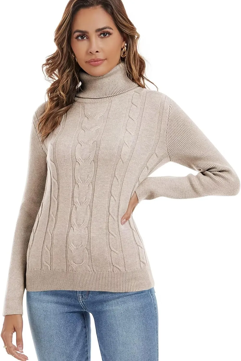 QACOHU Womens Turtleneck Long Sleeve Casual Cozy Baggy Knit Pullover Tunic Sweater 2024 Fall Outfits