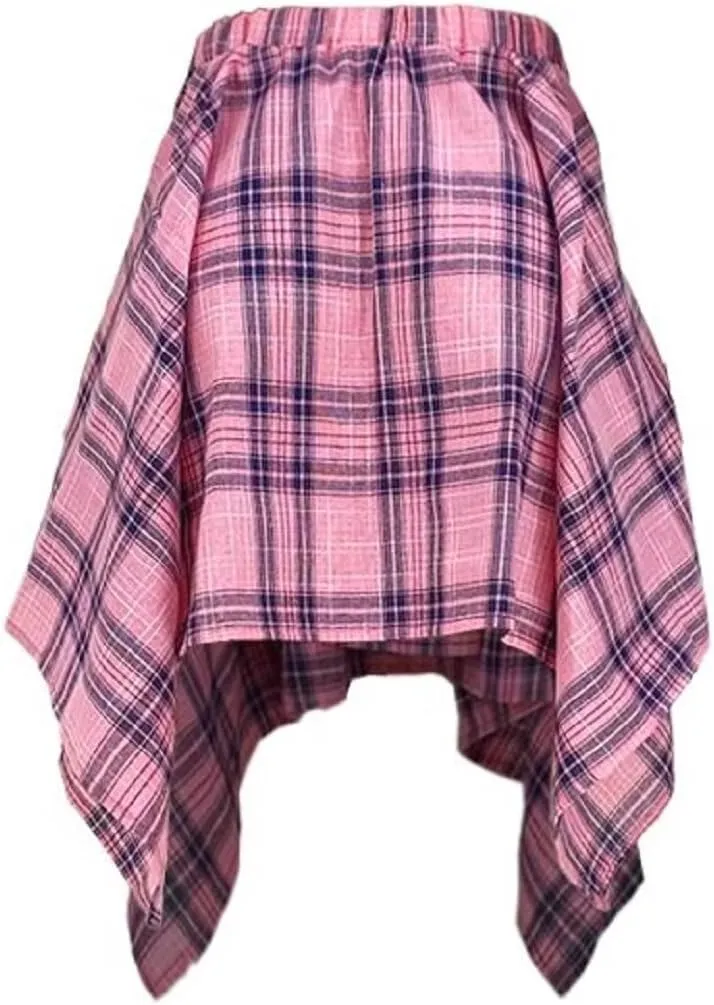RAMOUG Summer Knot Skirts for Women Plaid Asymmetrical Hem High Waist Y2K Mini Short Skirt