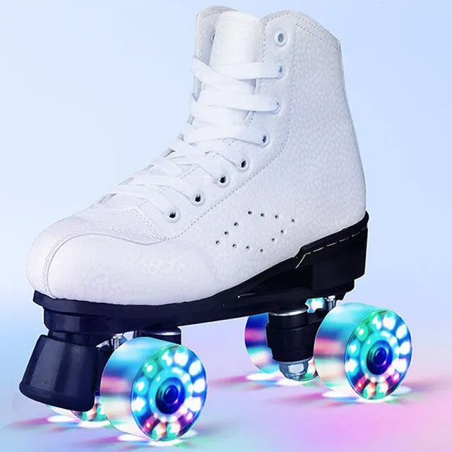 Roller Skates Women Men Adult Two Line Skate Shoes Patines Pu 4 Wheels Leather Double Line Skates Patins