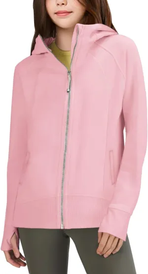 rrhss Girls Zip Up Hoodies Sweatshirts Long Sleeve Thumb Hole Pullover Tops with Pockets 5-14 Years, Runs Small