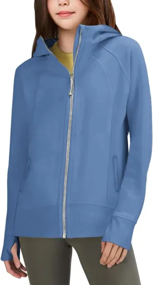 rrhss Girls Zip Up Hoodies Sweatshirts Long Sleeve Thumb Hole Pullover Tops with Pockets 5-14 Years, Runs Small