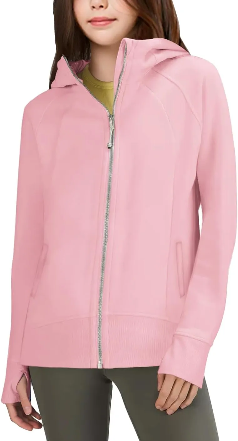 rrhss Girls Zip Up Hoodies Sweatshirts Long Sleeve Thumb Hole Pullover Tops with Pockets 5-14 Years, Runs Small