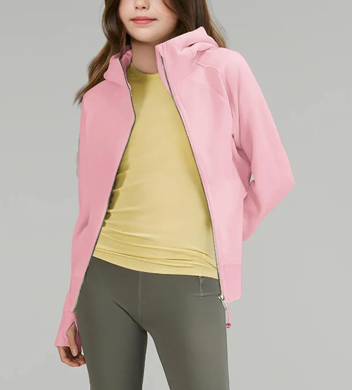 rrhss Girls Zip Up Hoodies Sweatshirts Long Sleeve Thumb Hole Pullover Tops with Pockets 5-14 Years, Runs Small