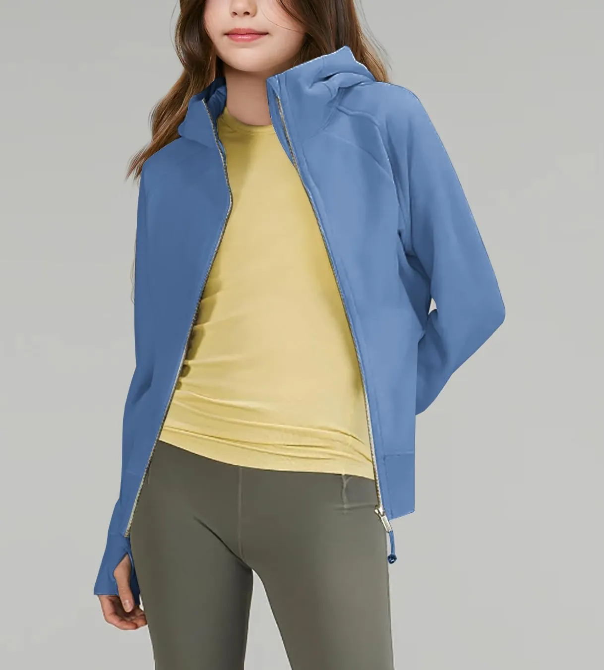 rrhss Girls Zip Up Hoodies Sweatshirts Long Sleeve Thumb Hole Pullover Tops with Pockets 5-14 Years, Runs Small