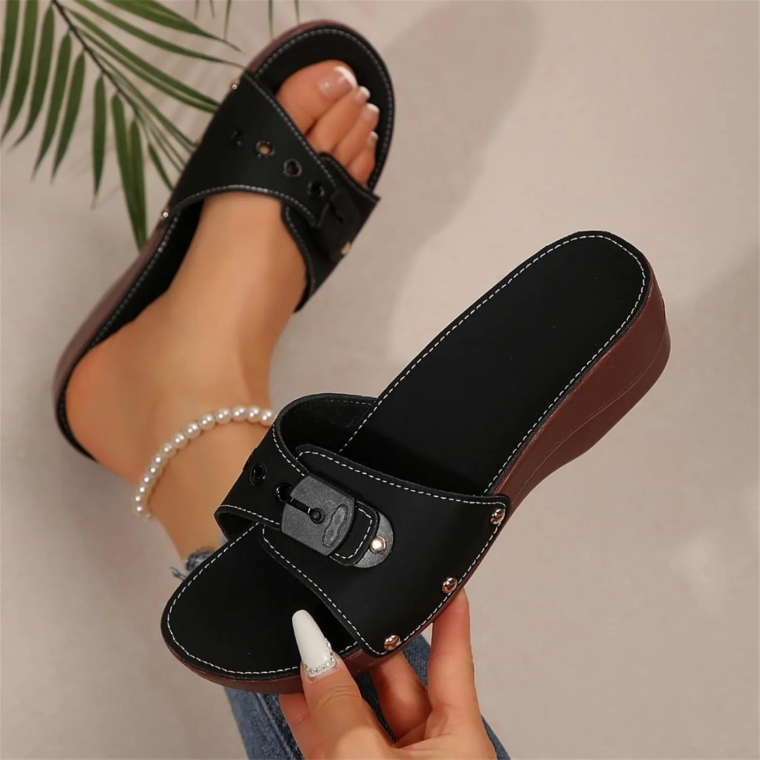 Sandals Wedge Shoes for Women Orthopedic Comfortable Arch Support Platform Wedge Summer Slides Leather Sandals