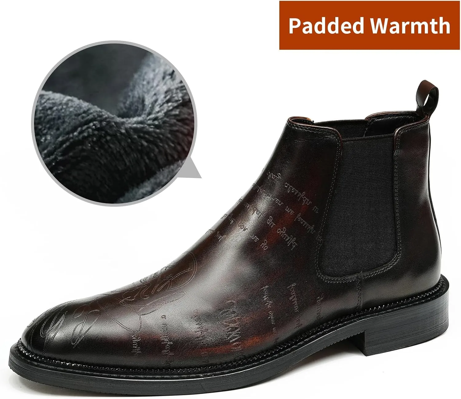 Santimon Men's Genuine Leather Pionted Toe Chelsea Boots Dress Formal Winter Warm Cotton Ankle Brogues Boots