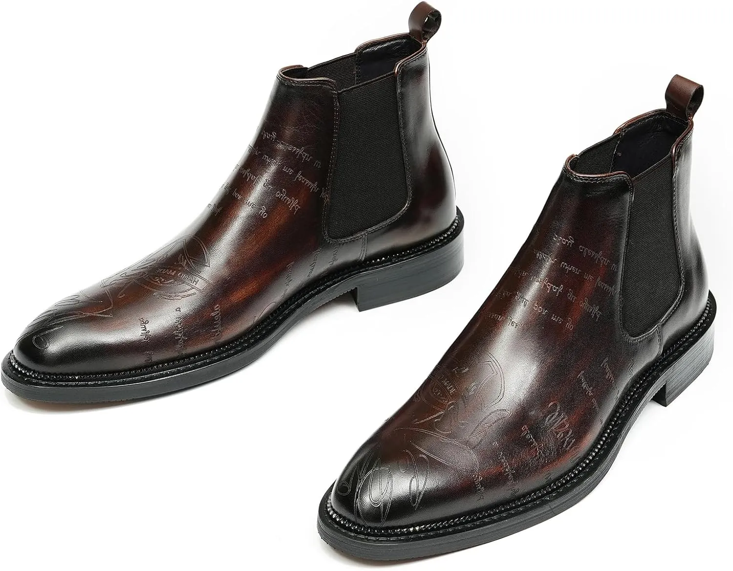 Santimon Men's Genuine Leather Pionted Toe Chelsea Boots Dress Formal Winter Warm Cotton Ankle Brogues Boots