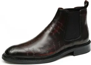 Santimon Men's Genuine Leather Pionted Toe Chelsea Boots Dress Formal Winter Warm Cotton Ankle Brogues Boots
