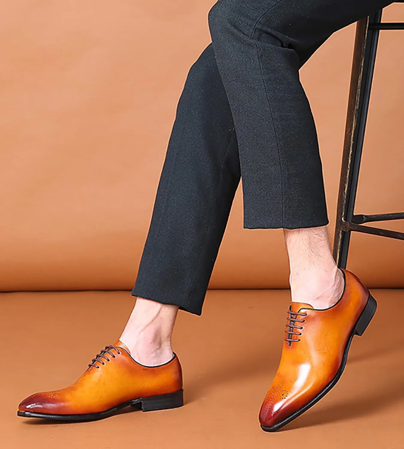 Santimon Men's Leather Handmade Fashion Brogues Oxfords Shoes Comfortable Dress Formal Derby Shoes