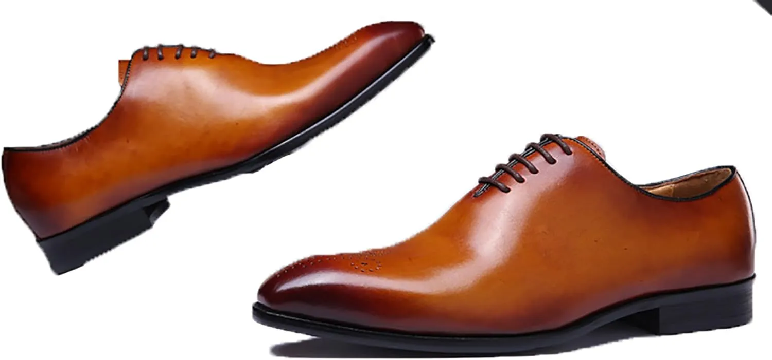 Santimon Men's Leather Handmade Fashion Brogues Oxfords Shoes Comfortable Dress Formal Derby Shoes