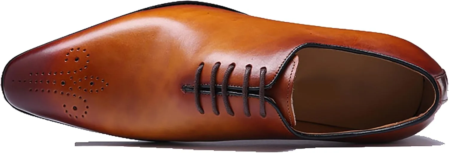 Santimon Men's Leather Handmade Fashion Brogues Oxfords Shoes Comfortable Dress Formal Derby Shoes
