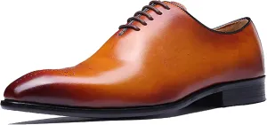Santimon Men's Leather Handmade Fashion Brogues Oxfords Shoes Comfortable Dress Formal Derby Shoes