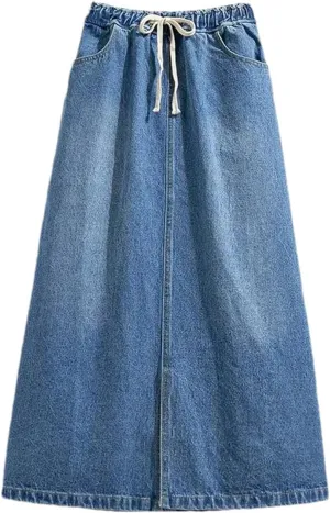 SaoBiiu Women High Waist Denim Skirt Spring Summer Casual Solid Loose A-Line Midi Skirts