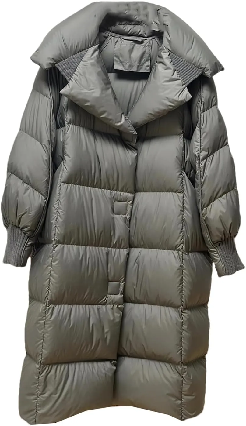 SaoBiiu Women Puffer Jacket The Knee Winter Parka Coat Thicken Warm Loose Casual Down Jacket