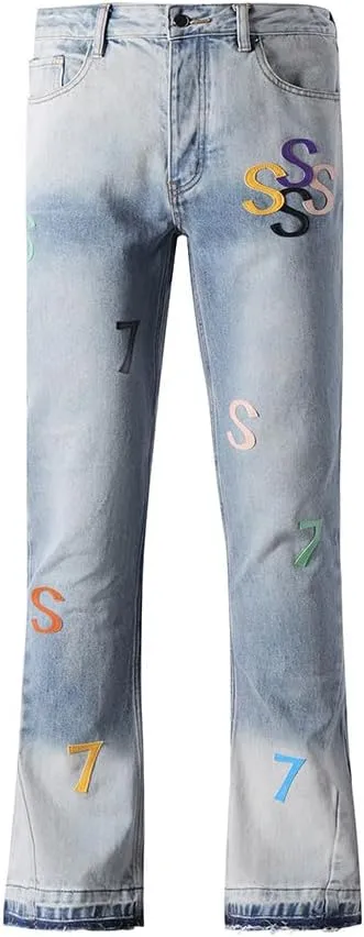 SHION7 Relaxed Bell Bottom Jeans for Men, Hip Hop Streetwear Flared Denim Pants, Men's Stylish Crafted Jean Trousers
