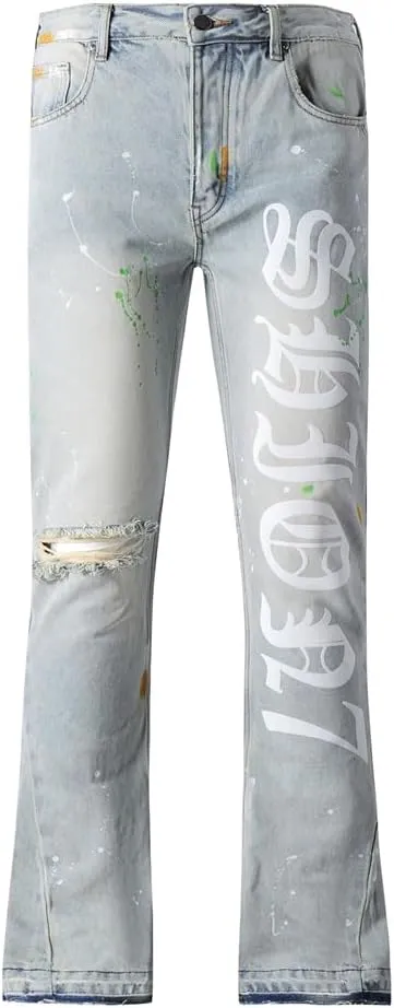SHION7 Relaxed Bell Bottom Jeans for Men, Hip Hop Streetwear Flared Denim Pants, Men's Stylish Crafted Jean Trousers