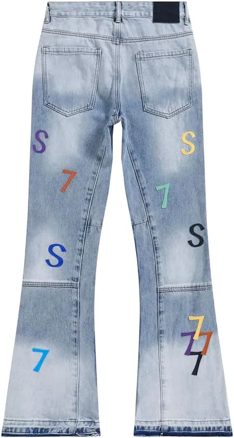 SHION7 Relaxed Bell Bottom Jeans for Men, Hip Hop Streetwear Flared Denim Pants, Men's Stylish Crafted Jean Trousers