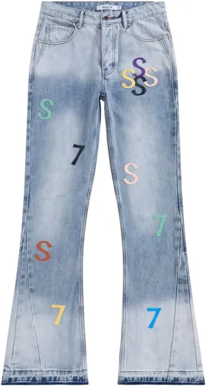 SHION7 Relaxed Bell Bottom Jeans for Men, Hip Hop Streetwear Flared Denim Pants, Men's Stylish Crafted Jean Trousers