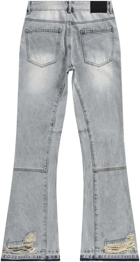 SHION7 Relaxed Bell Bottom Jeans for Men, Hip Hop Streetwear Flared Denim Pants, Men's Stylish Crafted Jean Trousers
