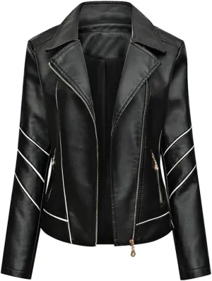 Slim Fit Faux Leather Jacket Women Classic Moto Biker PU Leater Jacket Spring Autumn Basic Zipper Coat