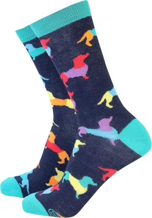 Smiling Faces MAKING SMILES SINCE 2001 Sock Therpay Womens Novelty Socks Funky Pattern Colorful Fun Dress Socks Smart Design Comfortable Socks - Dachshunds