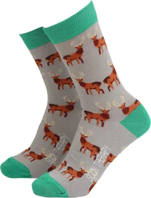Smiling Faces MAKING SMILES SINCE 2001 Sock Therpay Womens Novelty Socks Funky Pattern Colorful Fun Dress Socks Smart Design Comfortable Socks - Red Stag Print