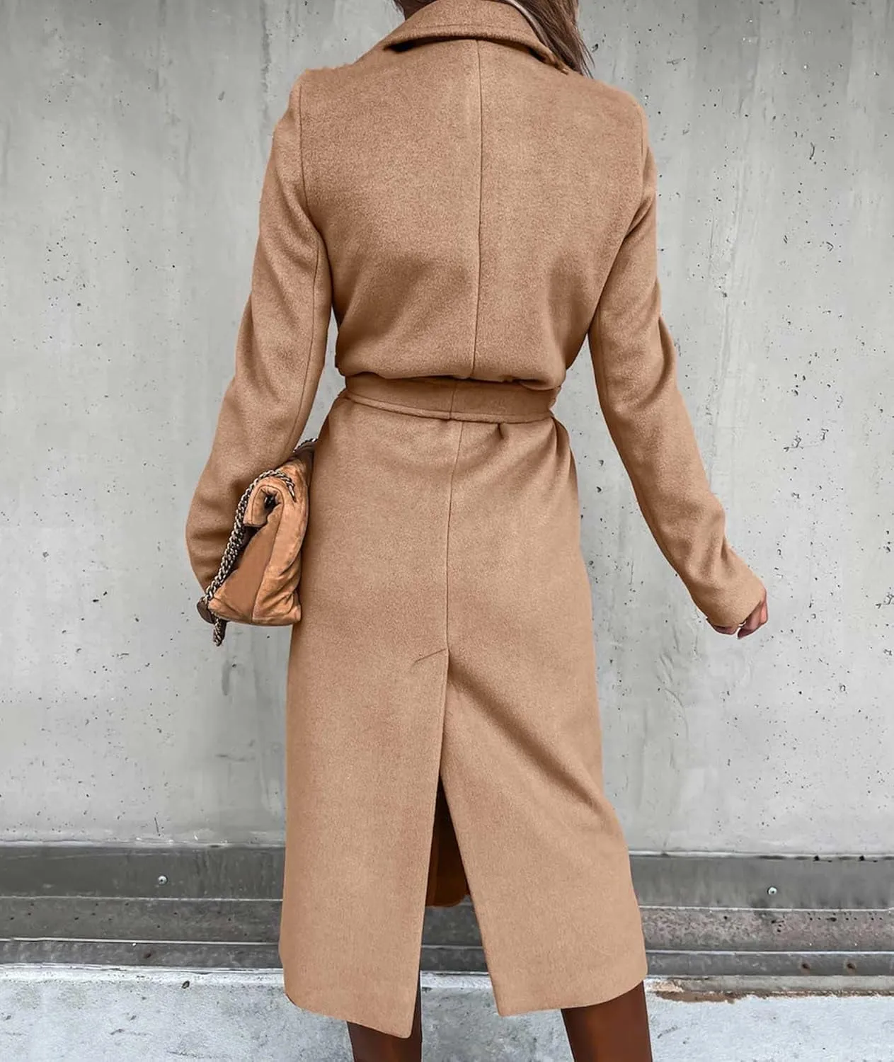 SOMTHRON Women's Wool Blend Pea Coat Open Front Notch Lapel Jacket Trench Coat Winter Long Overcoat with Belt